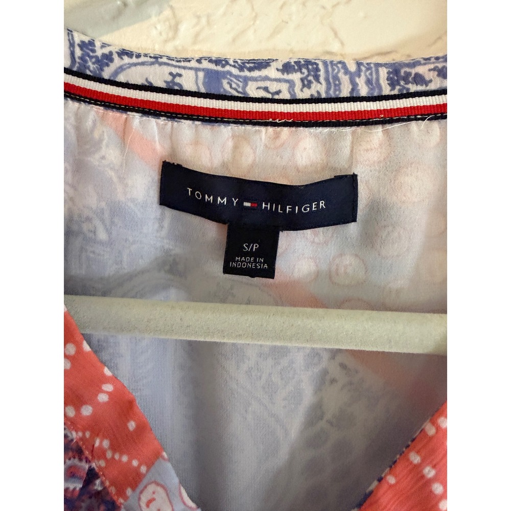 Tommy Hilfiger Sleeveless Blouse Multicolor S Women Ruffle V-Neck Patchwork - Picture 3 of 11
